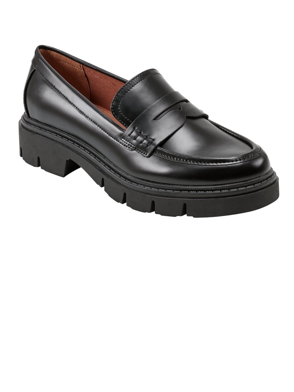 Marc Fisher Black Lug-Sole Penny Loafers with Smooth Leather Upper